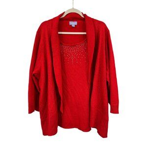 Laura Scott Woman Red Cardigan built in Tank SweaterEmbellished 3/4 Sleeve 3X